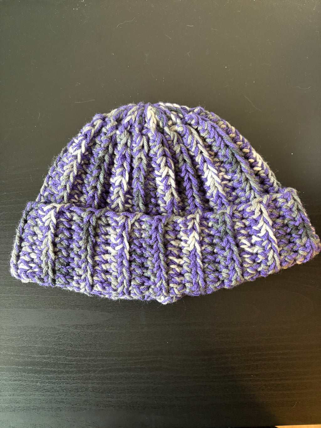 Purple, Grey & White Chunky Beanie