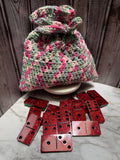 Handmade Watermelon Resin Domino Set with Crochet Storage Bag
