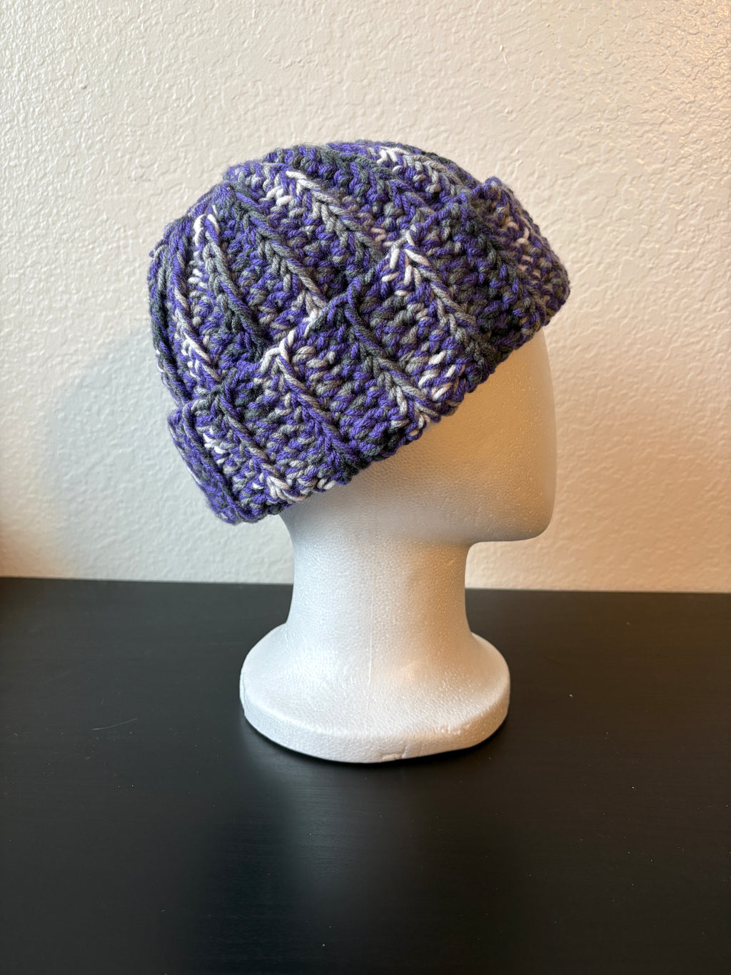 Purple, Grey & White Chunky Beanie