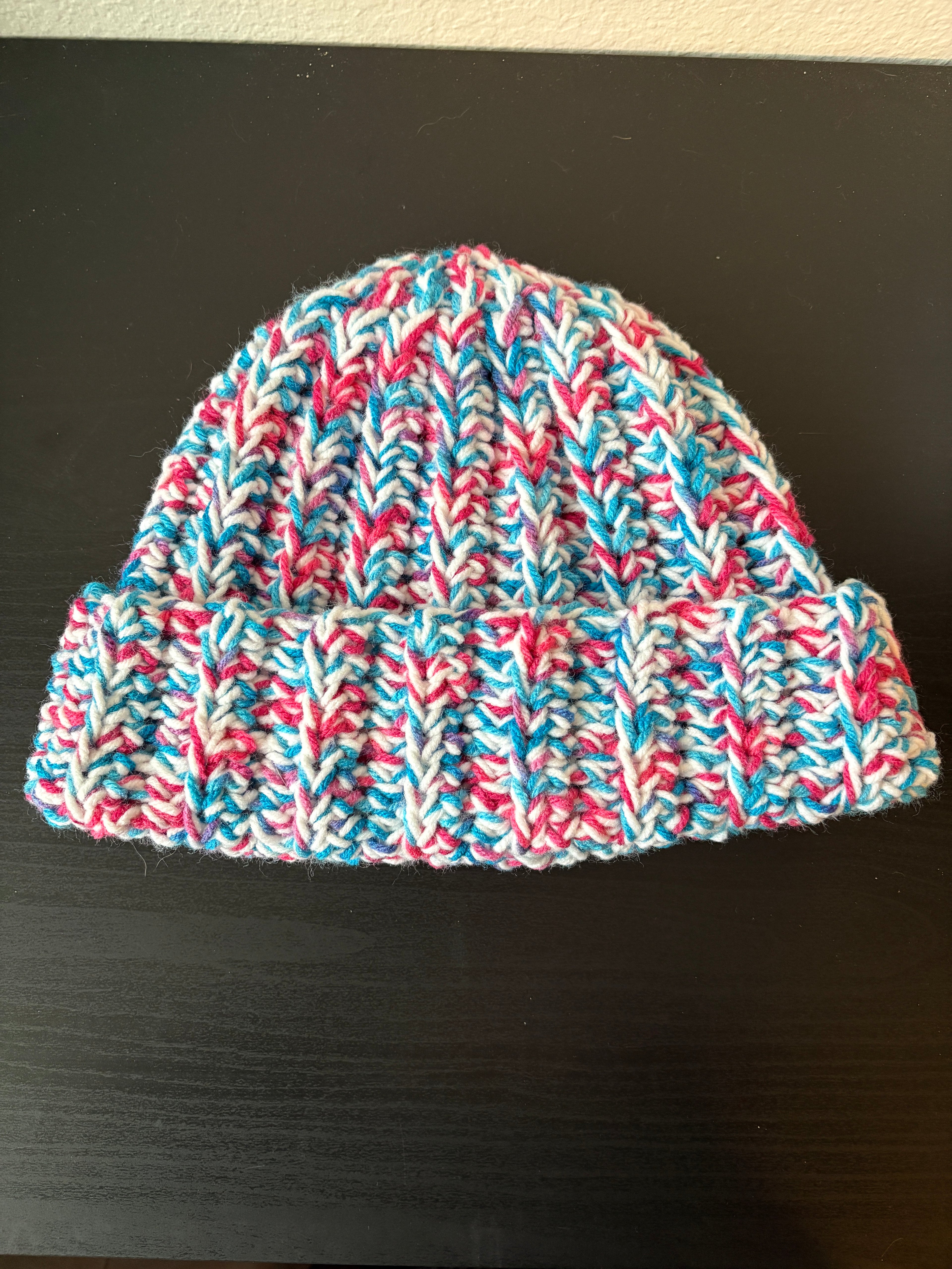Pink, Blue & White Chunky Beanie