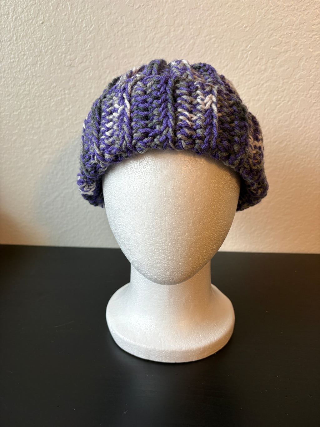 Purple, Grey & White Chunky Beanie