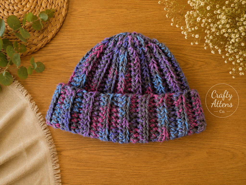 Double-Stranded Beanie - Purple/Pink/Blue/Gray