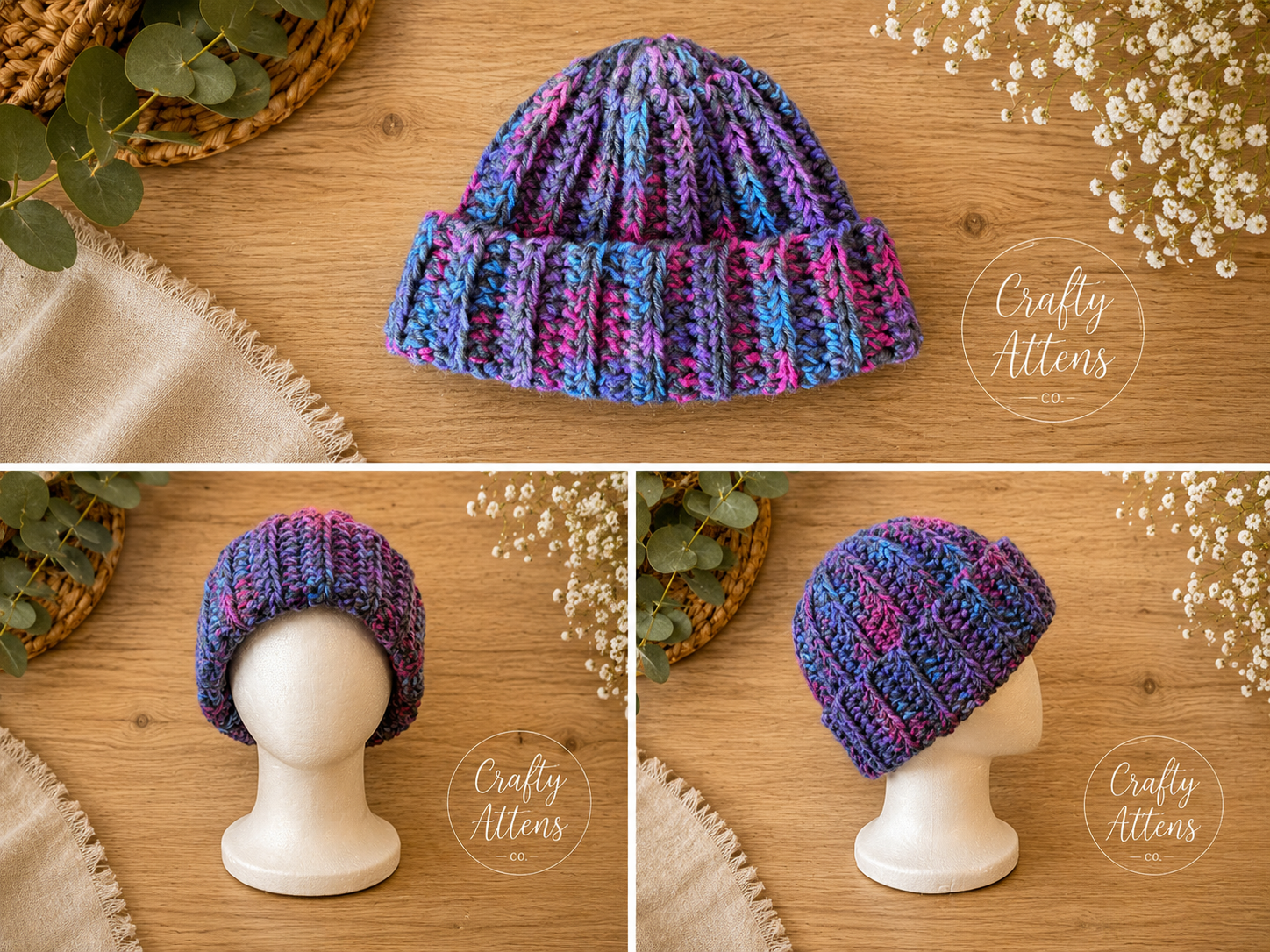 Double-Stranded Beanie - Purple/Pink/Blue/Gray
